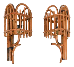 Bamboo and Rattan Lantern Sconces in the style of Louis Sognot, Italy, 1960s, Set of 2