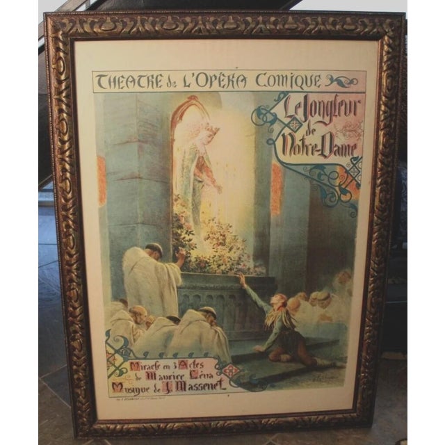 Original Large 1904 Stone Lithograph “Le Jongleur de Notre Dame” antique vintage opera poster from Paris. 35"H x 26"w x 2"...