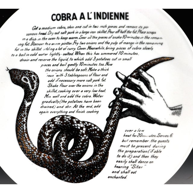 Black Piero Fornasetti Fleming Joffe Recipe Plate, Cobra a L’Indienne For Sale - Image 8 of 8