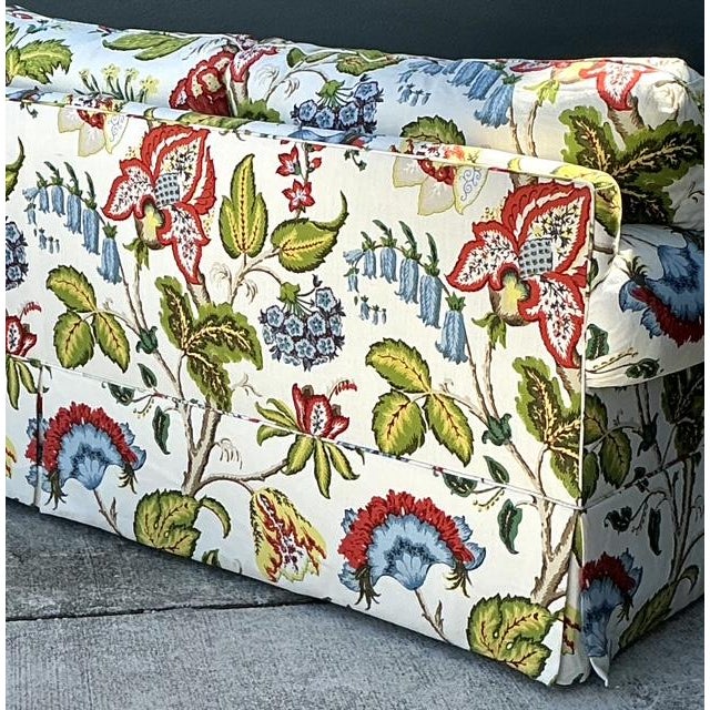 White Vintage Custom Sofa in Schumacher Classic “Tree of Life” For Sale - Image 8 of 12