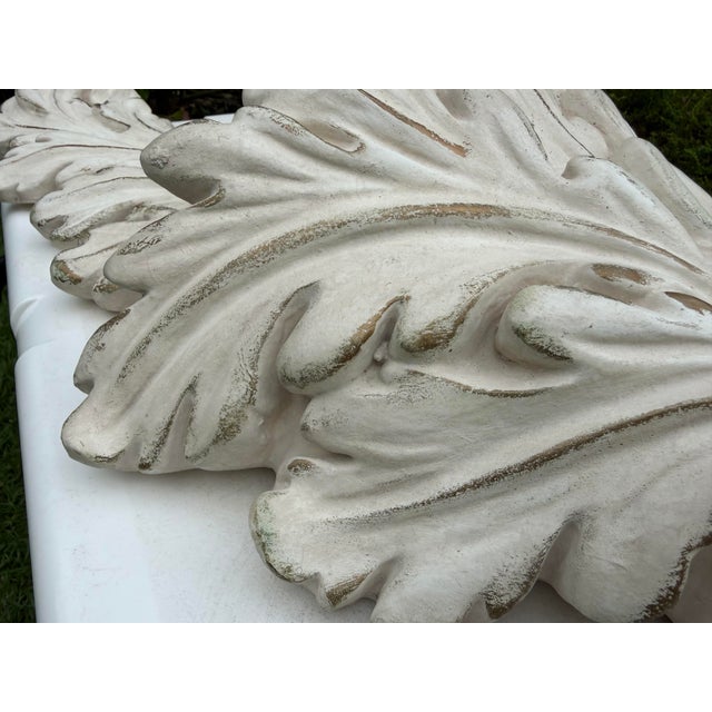 Ivory Vintage Giant 36” Acanthus Leaf Architectural Wall Planter / Wall Pocket For Sale - Image 8 of 11