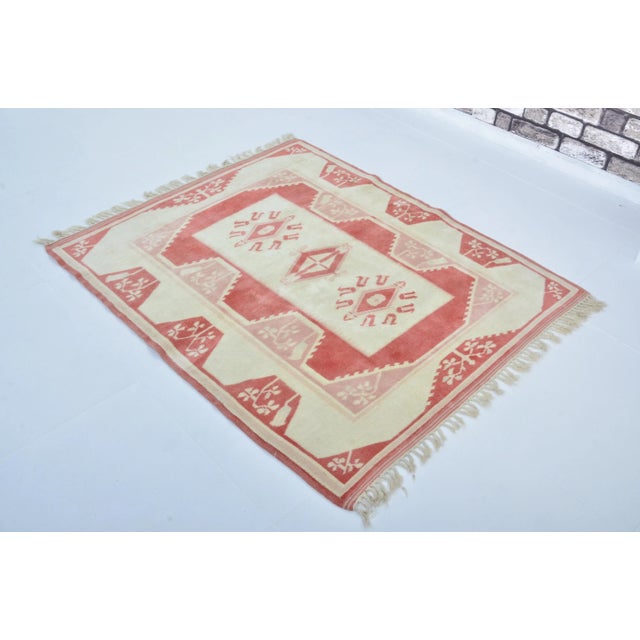 Red 1960s Red and Beige Turkish Wool Small Hand Rug For Sale - Image 8 of 11