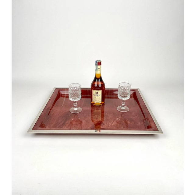 Plastic Marble Effect Acrylic & Frame Chrome Tray Centerpiece, Italy, 1970s For Sale - Image 7 of 10