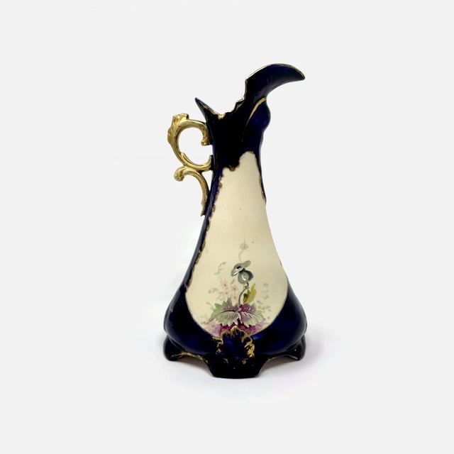 Antique Gg International Austrian Porcelain Ewer – Cobalt Blue & Gold Gilt For Sale - Image 4 of 9
