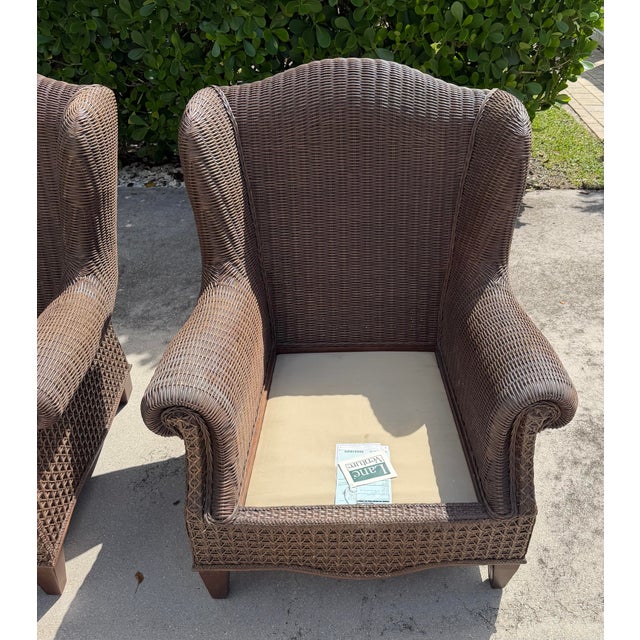 Vintage Lane Venture Excursions Sculptural Rattan Wingback Armchairs, Pair For Sale - Image 12 of 16