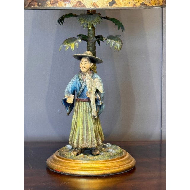 Bronze Pair of Cold Painted Bronze Figural Lamps With Mottled Paper Shades For Sale - Image 8 of 16