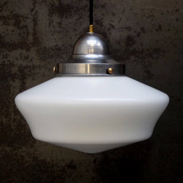 1950s French White Semi-Matt Opaline Glass Pendant Lamp For Sale - Image 5 of 7