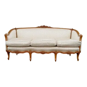 Early 20th Century Antique French Louis XV Style Carved Walnut Gold Upholstered Sofa Canape