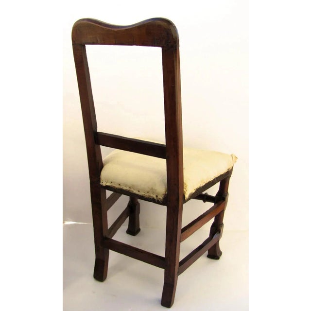 Pair of19th century country Spanish foot side chairs, turned stretchers.very nice patina and sturdy. 18" x 16" x 38"