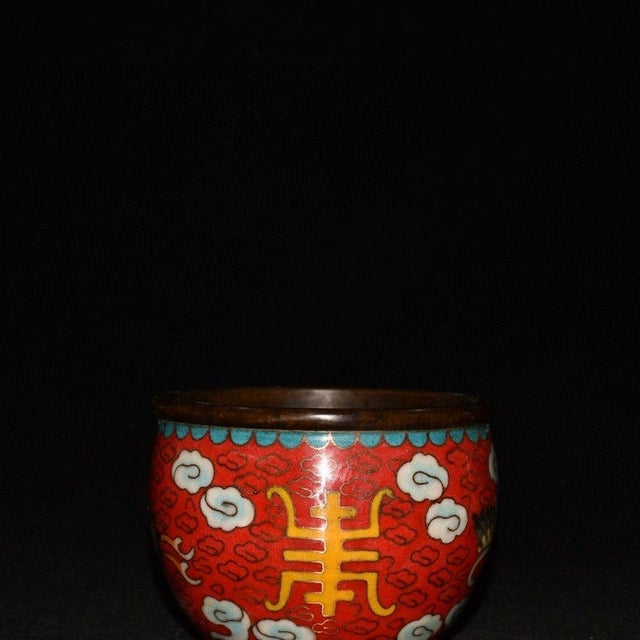 Metal Chinese Cloisonne Longevity Character Copper Jar For Sale - Image 7 of 9