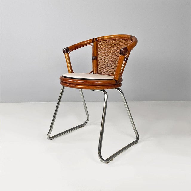 Modern Italian Cockpit Chair in Vienna Straw Wood and Steel, 1970s For Sale - Image 4 of 18