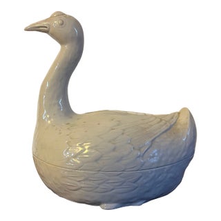 Large Chinese Export Porcelain Goose Soup Tureen Centerpiece in Blanc De Chine For Sale