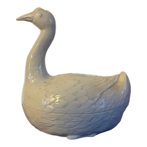 Large Chinese Export Porcelain Goose Soup Tureen Centerpiece in Blanc De Chine