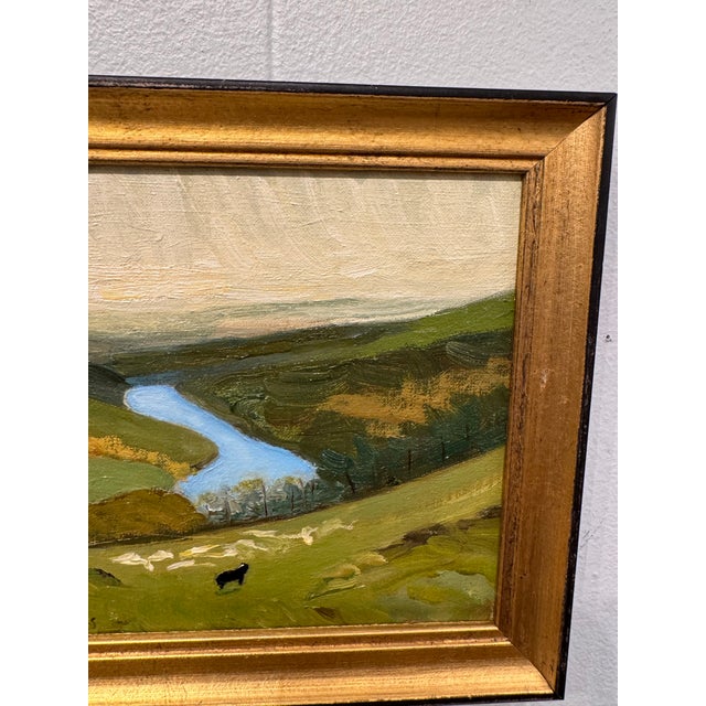 Textile 20th Century Oil Painting Pastoral Scene For Sale - Image 7 of 7