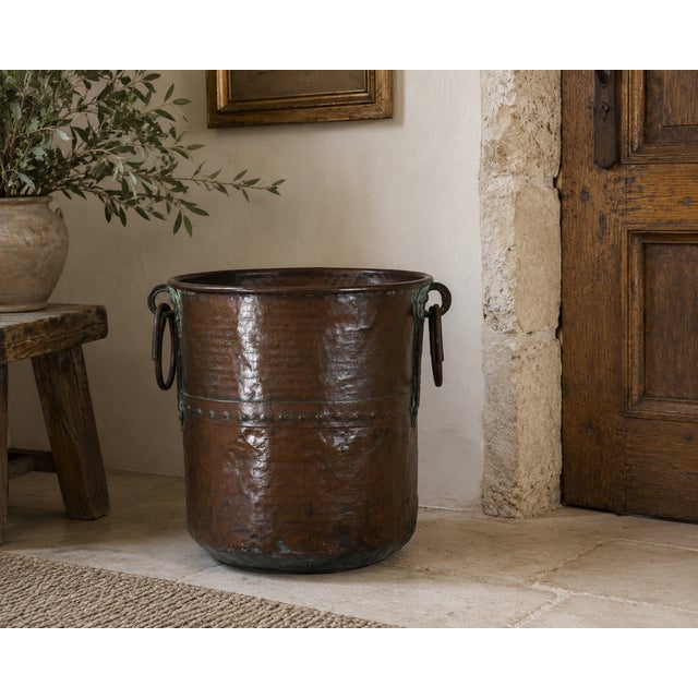 Large Antique Early 19th Century Hand-Hammered Copper Planter with Forged Iron Handles, Italy For Sale - Image 11 of 12