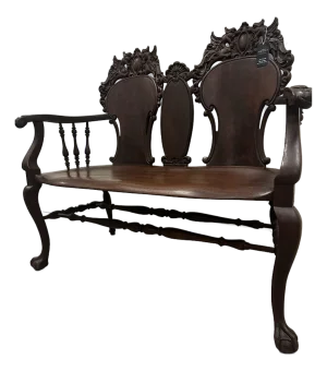 Antique Victorian Mahogany Griffin-Carved Settee – Circa 1890–1910