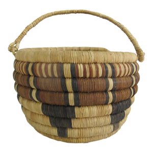 Hopi Sw Arizona Native American Geometric Deep Coil Basket With Handle