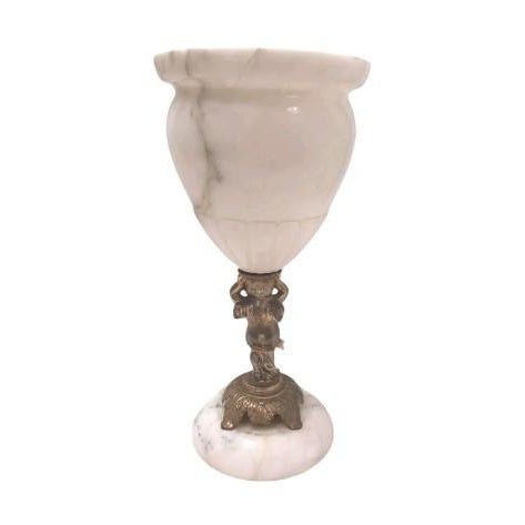 Mid 20th Century Mid 20th Century Tuscany Cherub Angel Alabaster Marble Compote Centerpiece Vase For Sale - Image 5 of 9