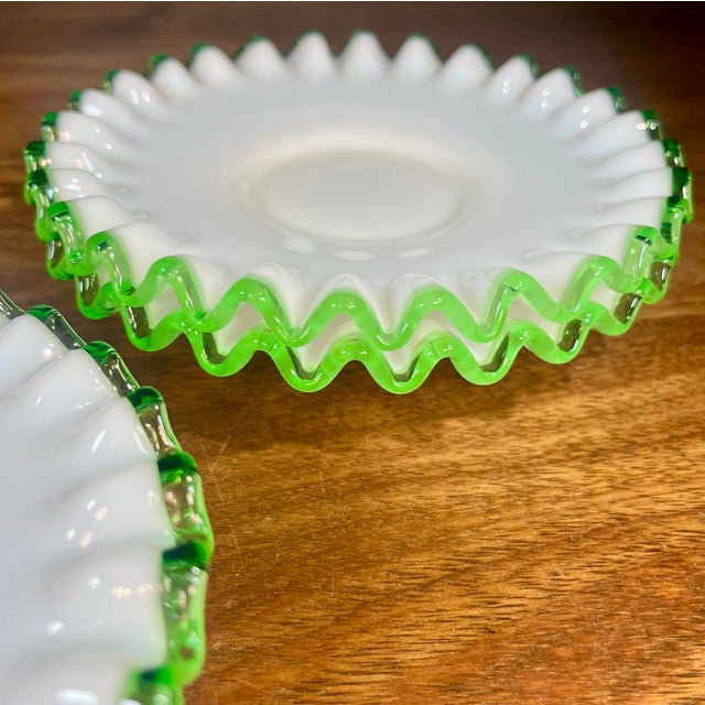 Mid-Century Modern Mid 20th Century Fenton Emerald Crest Milk Glass Saucer Plates - Set of 4 For Sale - Image 3 of 9