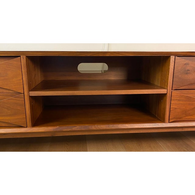 Early 21st Century Mid‑Century Solid Walnut Credenza – Sculpted Fronts, 78.75" Long W/4 Drawers For Sale - Image 5 of 7