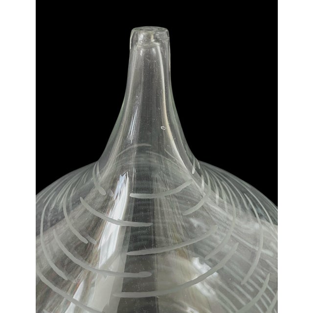 Vintage MCM Belgium Handblown Glass Vase Etched Lines 8.5x10.5” For Sale In San Francisco - Image 6 of 8