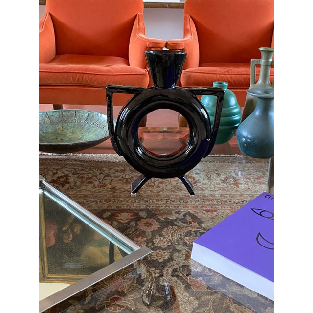 Organic Modern Black Ceramic Vase, Italy 1980s For Sale - Image 11 of 12