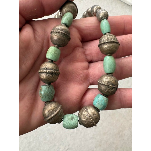 Antique Silver and Turquoise Beaded Necklace For Sale - Image 4 of 5