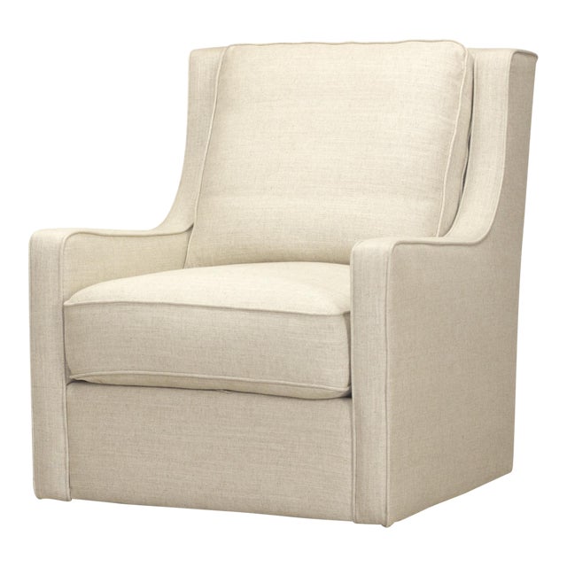 Spectra Home Track Arm Linen Swivel Chair | Chairish