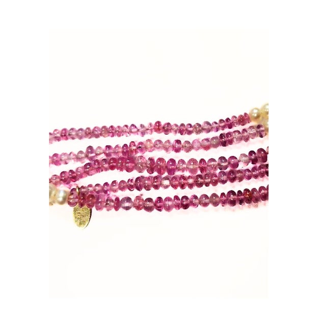 Contemporary Single Strand Pearls. Emerald Beads, Pink Ruby Beads, and Faceted Apatite Beads. - Christopher Walling For Sale - Image 3 of 5