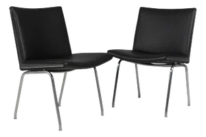 Airport Chairs Model AP38 in Black Leather attributed to Hans J. Wegner for A.P. Stolen