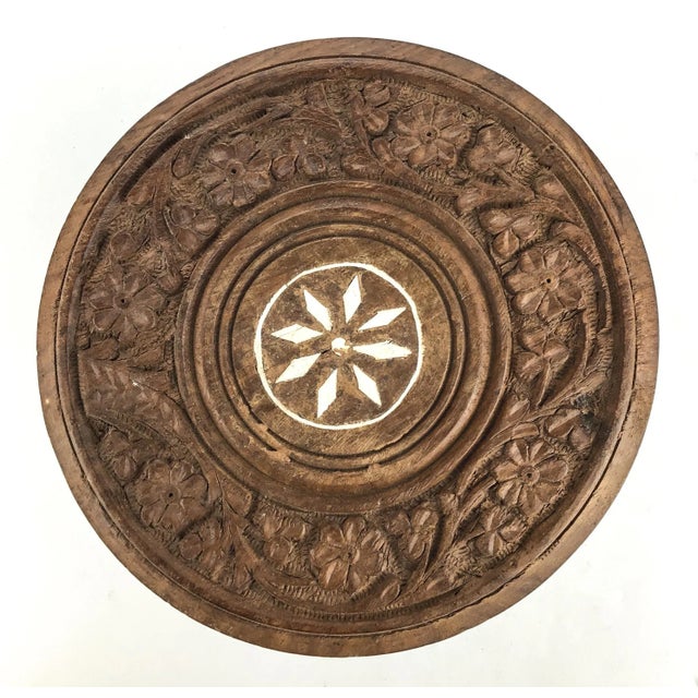 Moroccan Moroccan Camphor Wood Inlaid Carved Folding Display Table For Sale - Image 3 of 9