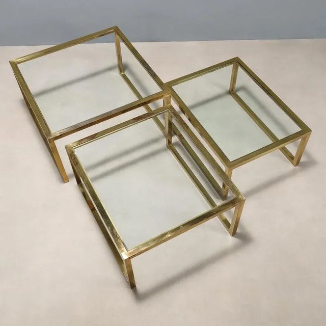 Glass and Brass Nesting Coffee Tables, 1960s-1970s, Set of 3 For Sale - Image 3 of 9