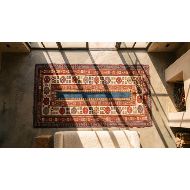 Textile 1880s Multicolor Geometric Tribal Antique Caucasian-Talish Rug 3'7" X 7'6" Handknotted Wool Carpet For Sale - Image 7 of 8