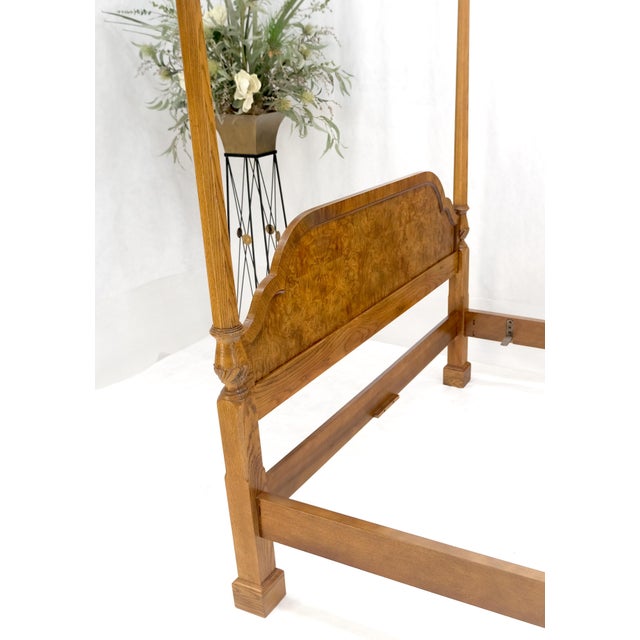 Late 20th Century Baker Queen Size Burl Wood Headboard Poster Bed w/ Finials MINT For Sale - Image 5 of 16