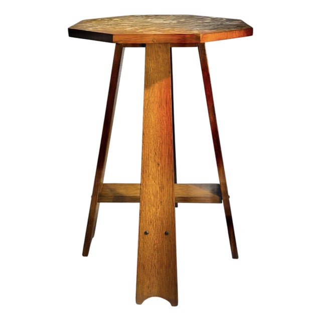 Antique Oak Folk Art Arts and Crafts Mission Table For Sale