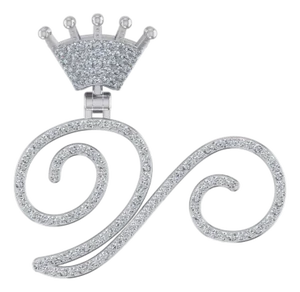 10K White Gold Round Diamond Crown V Letter Initial Pendant 1/4 Cttw