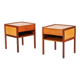 Swedish Teak + Oak Nightstands - A Pair For Sale