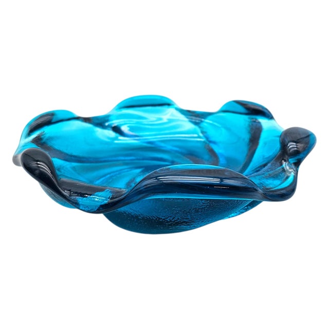 Fenton Art Glass Company Fenton Cobalt Blue Swirl Art Glass Dish — Mid-Century Modern, 8" For Sale - Image 4 of 8