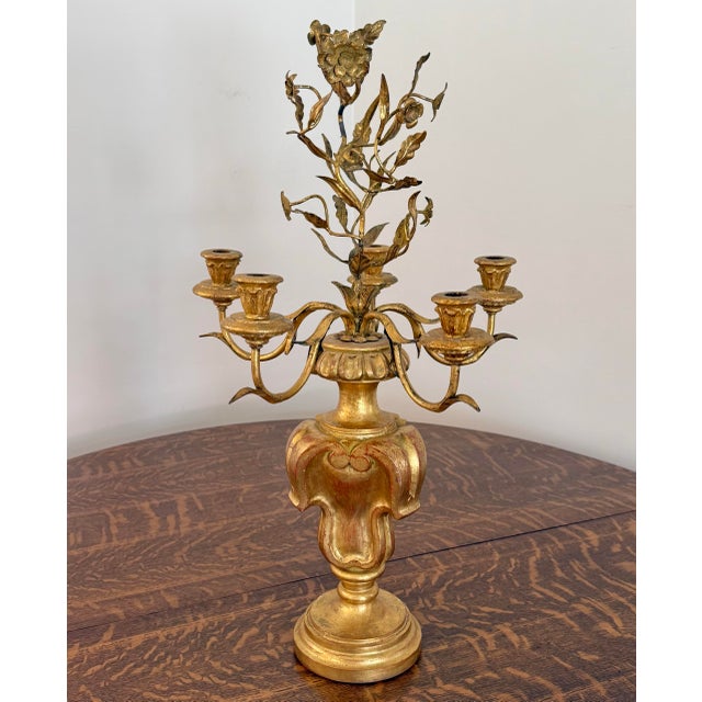 Gold Italian Rococo Gold Gilt 5 Arm Candelabra For Sale - Image 8 of 12