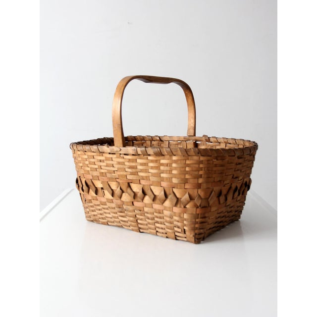 Antique Folk Art Splint Gathering Basket For Sale - Image 4 of 13