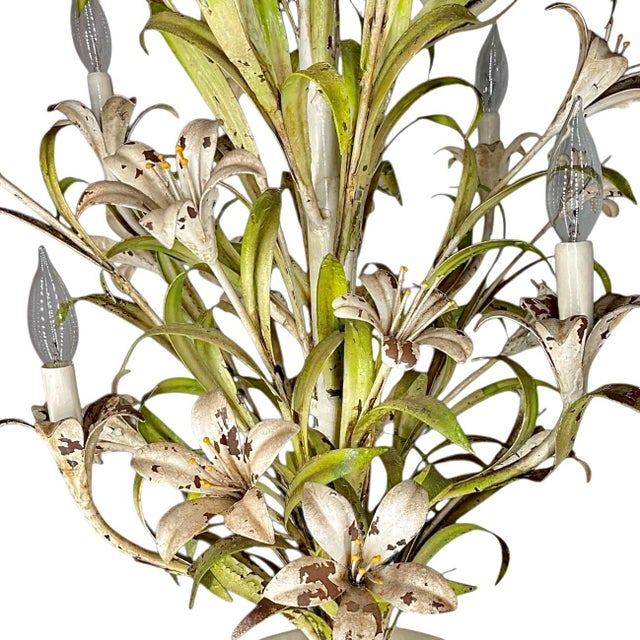 English Mid 20th Century Large Tole Floor Lamp of a Potted Plant For Sale - Image 3 of 5