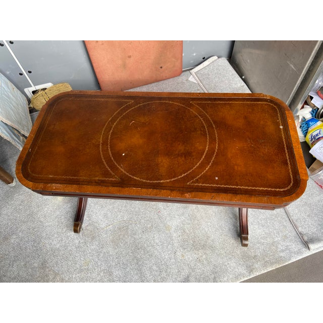 Antique Leather Top Federal Style Mahogany Hollywood Regency Coffee Table For Sale In Sacramento - Image 6 of 12