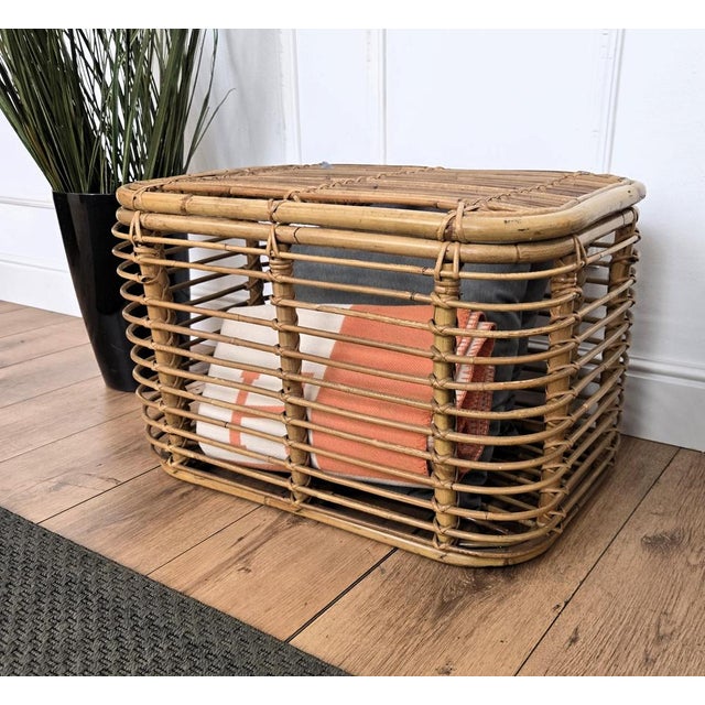 Italian Bohemian Riviera Bamboo and Rattan Basket, 1960s For Sale - Image 4 of 11