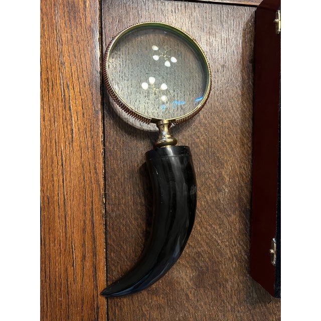 Vintage Letter Opener and Magnifying Glass With Polished Horn Handles, Copper and Brass Trim With Wood Case. For Sale - Image 9 of 12