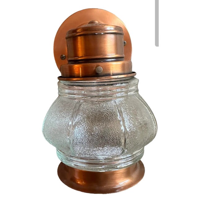 Pair of Copper and Paneled Glass Jar Wall Sconces, Circa 1930 For Sale - Image 4 of 4