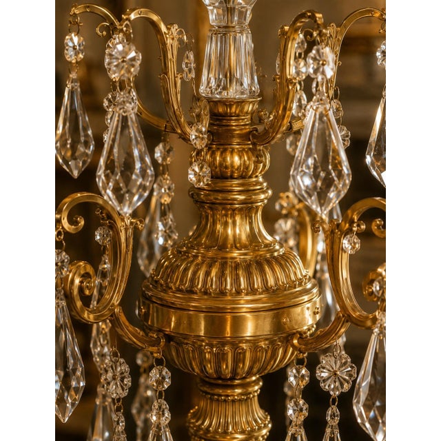 1990 French Louis XVI Gold Bronze Crystal Candelabra Table Lamp For Sale - Image 14 of 16