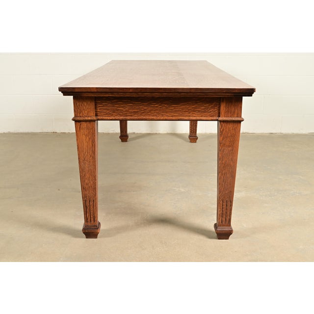 Stickley Brother's Style Antique Mission Oak Arts & Crafts Harvest Dining Table, Newly Refinished For Sale - Image 9 of 11