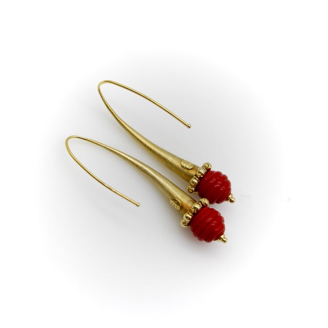 Gold 1960s 14k Gold Italian Modernist Dangle Earrings With Glass Orb, A Pair For Sale - Image 8 of 9