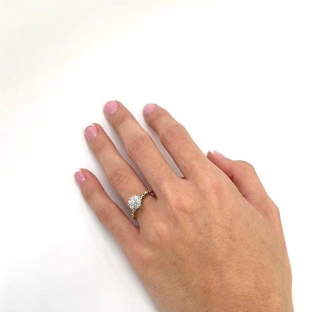 Antique 14k Yellow Gold Filigree Ring & Diamond Cluster Center - Size 7.25 For Sale In Phoenix - Image 6 of 6