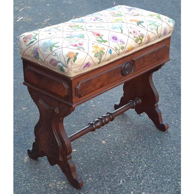 Wood Late 19th Century American Empire Mahogany and Needlepoint Upholstered Storage Bench For Sale - Image 7 of 10